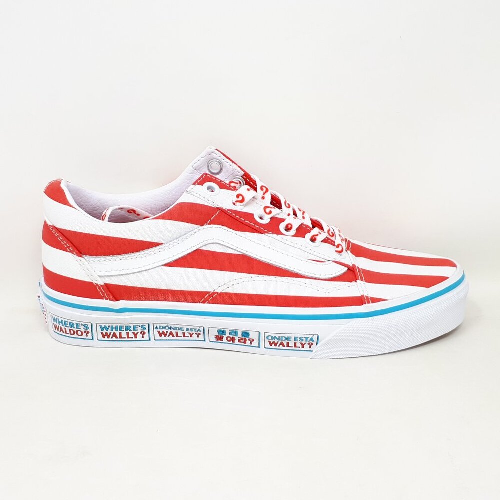 Vans x Waldo Old Skool Skate Authentic Shoe Sneaker White Red Stripe Womens Size